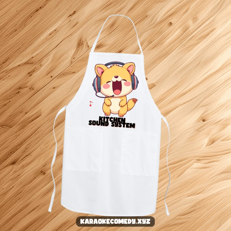 Funny Apron featuring an animal wearing headphones, enthusiastically belting out a tune, perfect for kitchen jam sessions.