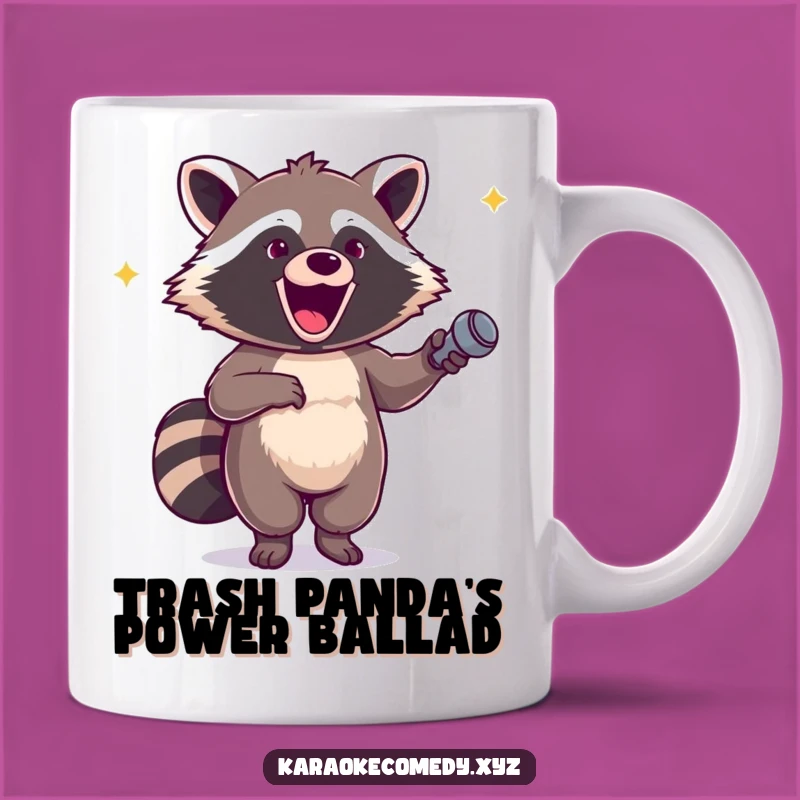Funny Excited Raccoon Mug: Hilarious Microphone Dancer Gift