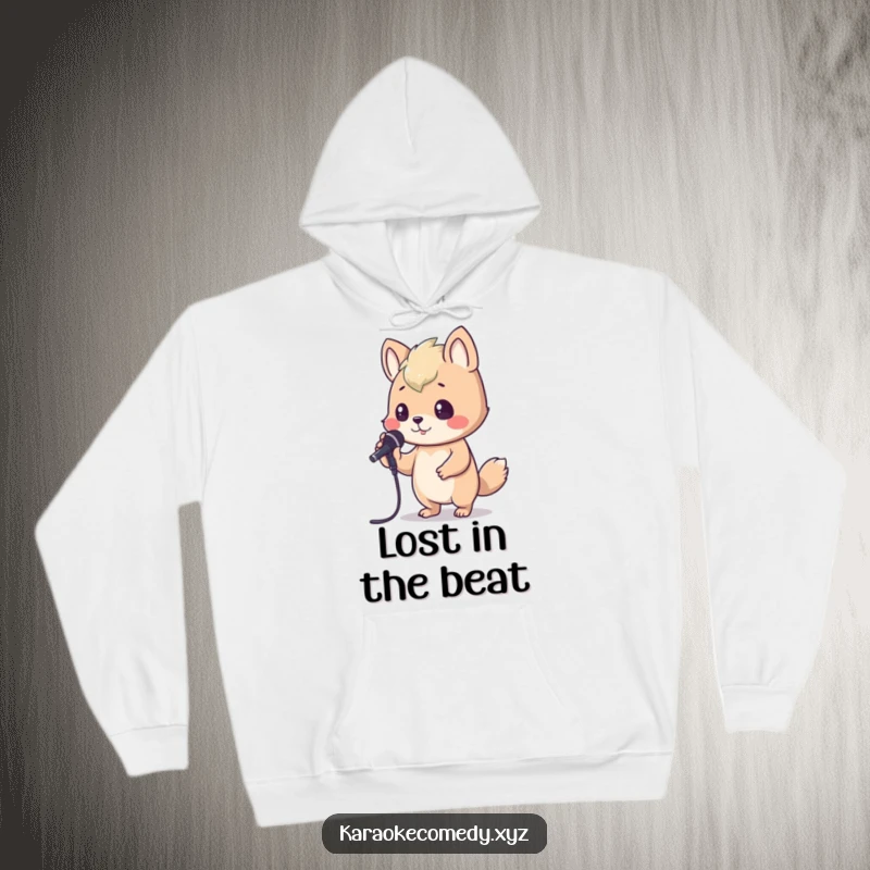 Funny Hoodie with an animal bopping its head rhythmically while holding a karaoke microphone, radiating a cool, musical vibe.