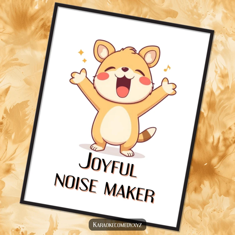 Funny Free Printable Wall Art: A happy animal with arms outstretched sings loudly, radiating pure emotion.