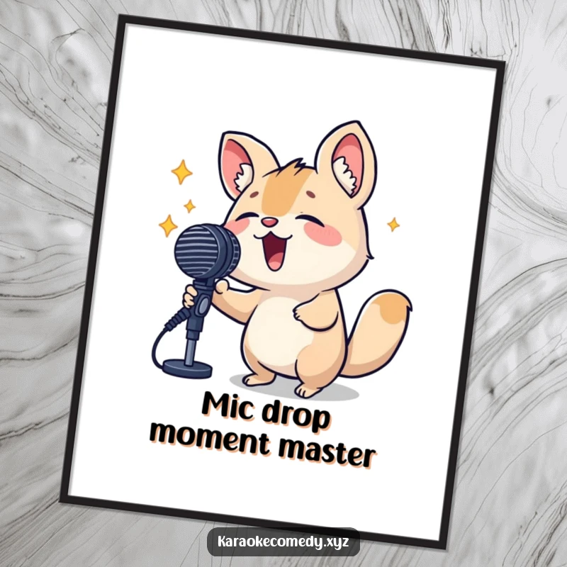 Funny Free Printable Wall Art: A small animal belts out a tune into a microphone, radiating musical passion.