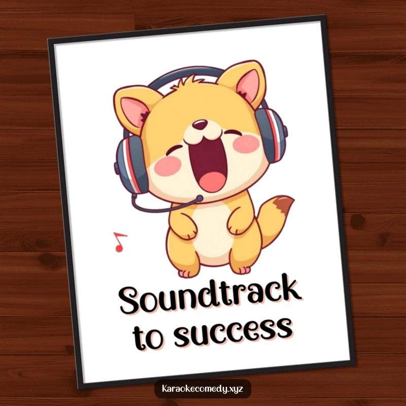 Funny Free Printable Wall Art: An animal with headphones on enthusiastically belts out a tune, full of passion.