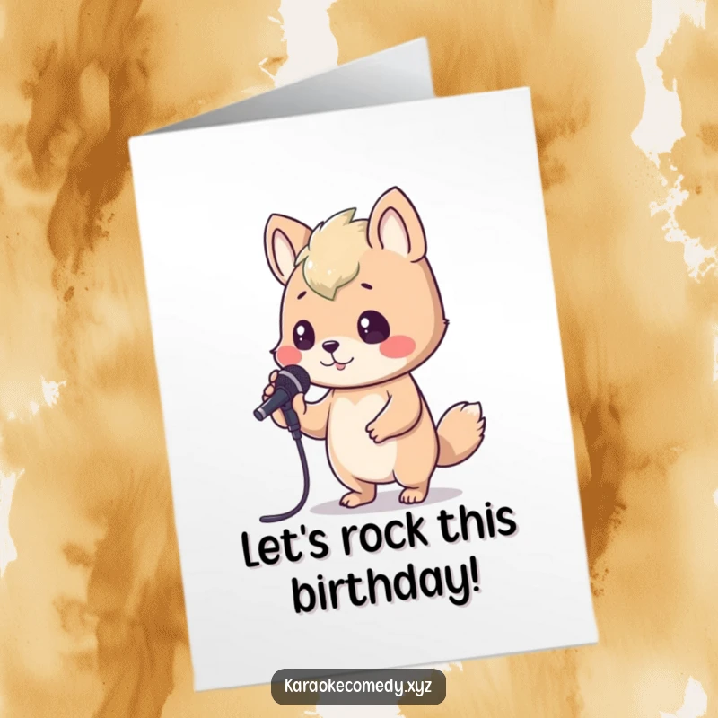 Funny Free Printable Birthday Card: An animal bops its head while enthusiastically holding a karaoke microphone.