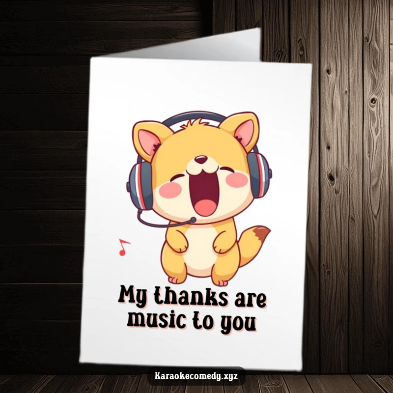 Funny Free Printable Thank You Card: An animal wears headphones and belts out a song with pure enthusiasm.