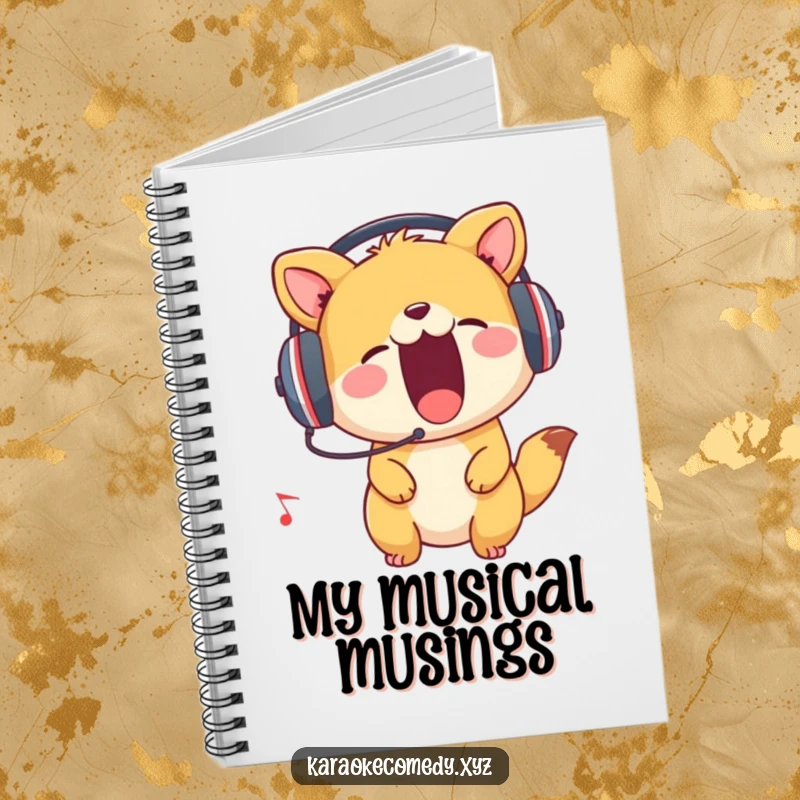 Funny Notebook adorned with an animal wearing headphones, enthusiastically singing, ideal for jotting down lyrics and creative notes.