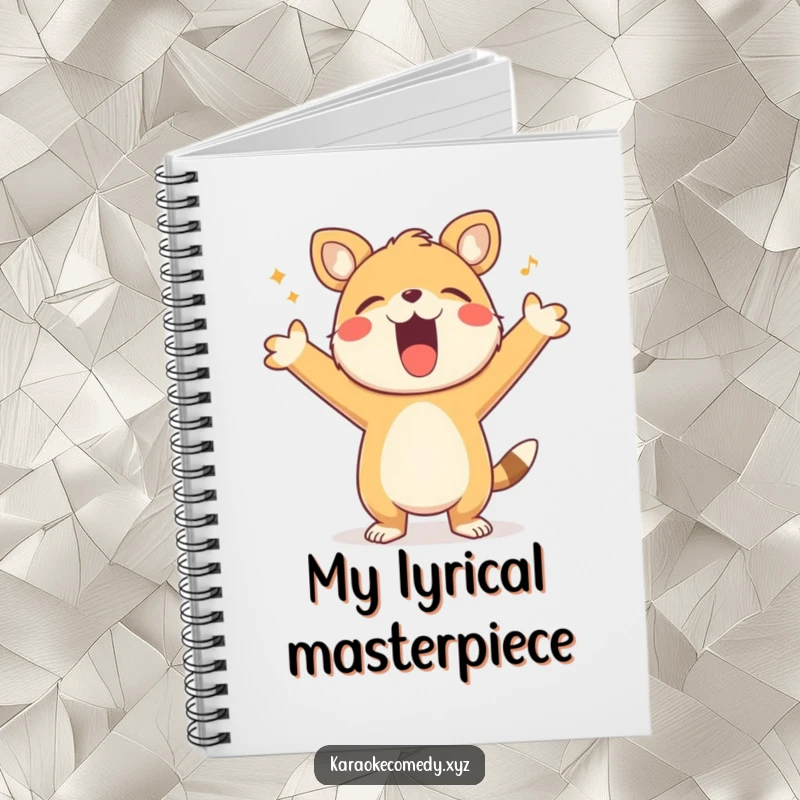 Funny Notebook featuring a happy animal with arms outstretched, singing loudly, ideal for jotting down notes, lyrics, and brilliant ideas.